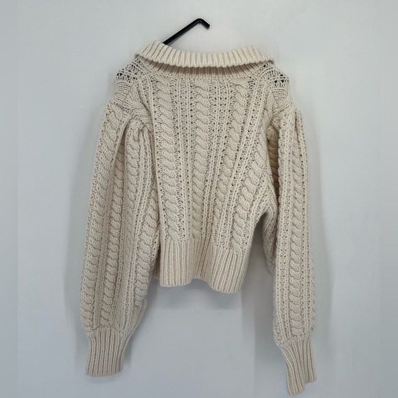 Zara Chunky Wool Blend Knit Collar Half Jeweled Large Button Cable-knit Sweater - Picture 7 of 7
